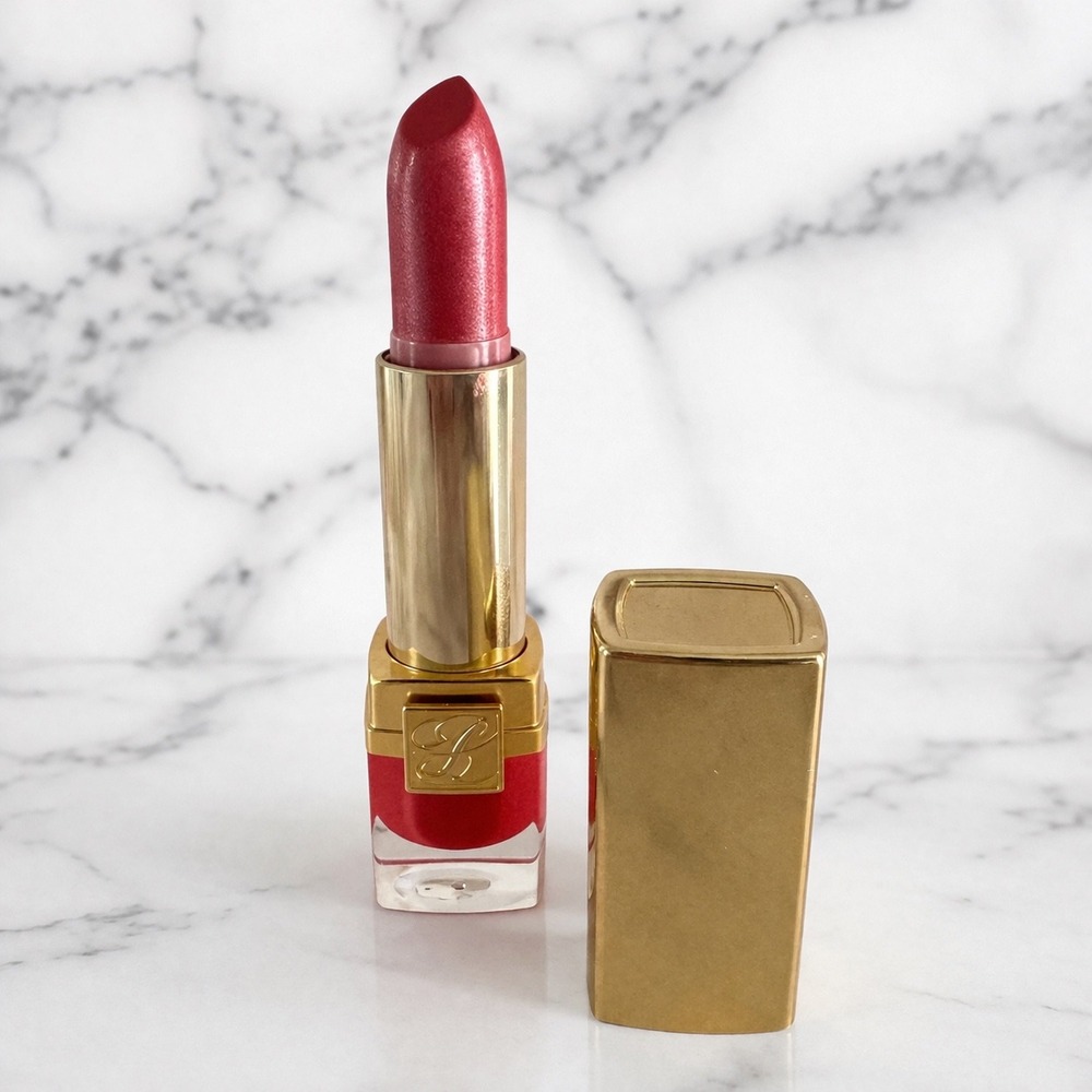 Estee Lauder 88 Rubellite Pure Color Lipstick Lasting Shimmer Pink Red Gold Case